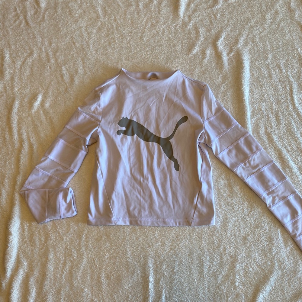 PUMA White Long Sleeved Crop Top